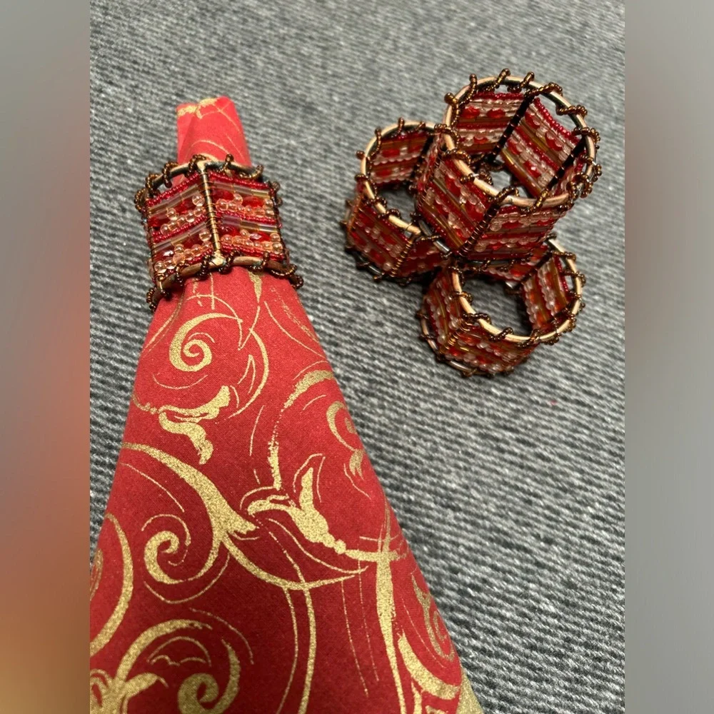 Vtg PIER ONE 4-pcs Moroccan Beaded Napkin Rings #1031245